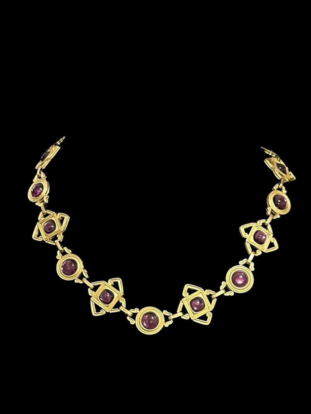 Vintage Gold-Tone Necklace with Pink Cabochon Accents